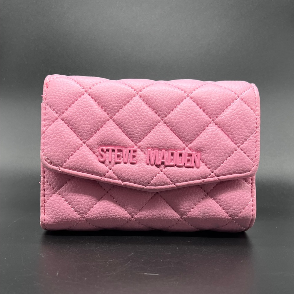 Steve Madden Quilted Pink Tri Fold Compact Wallet NEW
